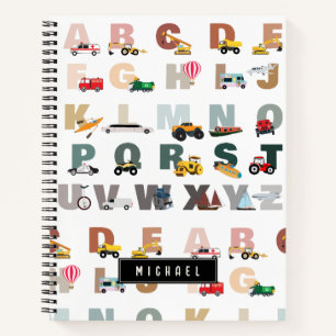 Cuaderno Alfabeto lindo de camiones ABC, vehículos de trans