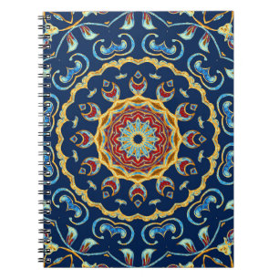 Cuaderno Alfombra de manala floral de color de agua orienta