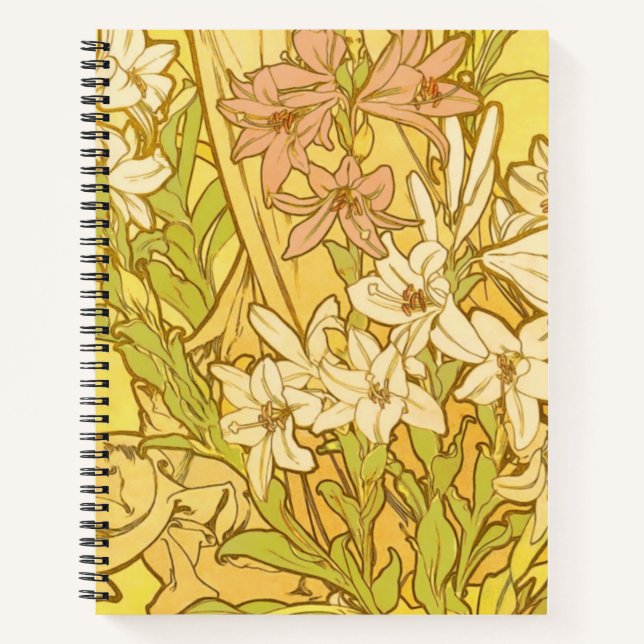 Cuaderno Alfonse Mucha Flores de lirio Art Nouveau (Anverso)