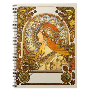 Cuaderno Alfonse Mucha Zodiac Art Nouveau Mujer