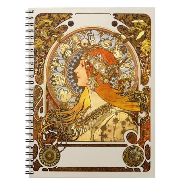 Cuaderno Alfonse Mucha Zodiac Art Nouveau Mujer (Frente)