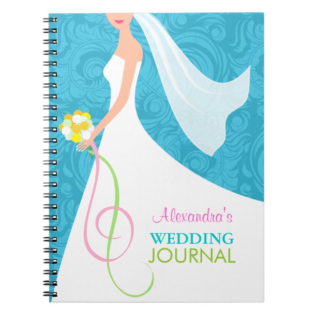 Cuaderno Algo diario azul del planificador de la boda del (Frente)