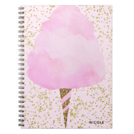 Cuaderno Algodón de azúcar rosa y confeti dorado brillo fem