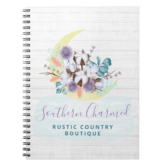 Cuaderno Algodón floral del sur y región de madera rústica (Frente)