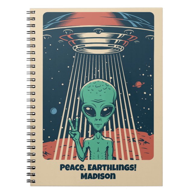 Cuaderno Alien de OVNI de texto de personalizado (Frente)