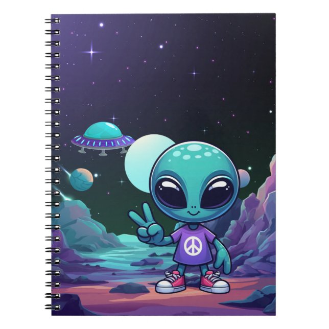 Cuaderno Alien y barco espacial por la paz (Frente)