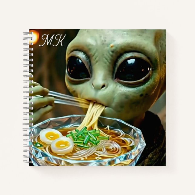Cuaderno Alienígena divertida comiendo fideos Ramen monogra (Anverso)