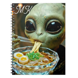 Cuaderno Alienígena Divertido comiendo Fideos Ramen Monogra