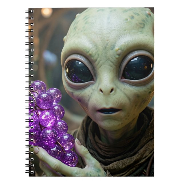 Cuaderno Alienígena estelar sosteniendo uvas cristalinas (Frente)