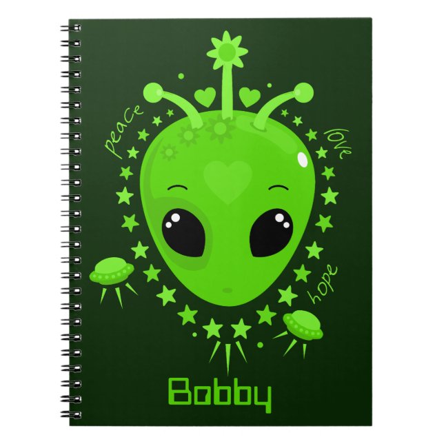 Cuaderno Alienígena lindo Paz Esperanza Amor Kawaii (Frente)