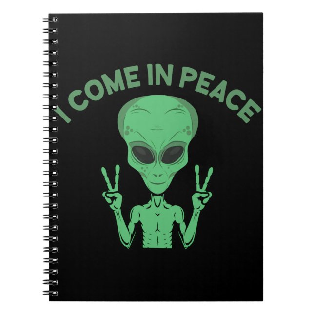 Cuaderno Alienígena Verde Que Vengo En Paz OVNI Extraterres (Frente)