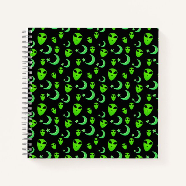 Cuaderno Alienígenas Brillantes, Luna Creciente y Estrellas (Anverso)