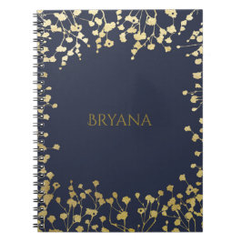 Cuaderno Aliento de Bebé Dorado Floral Elegante Azul