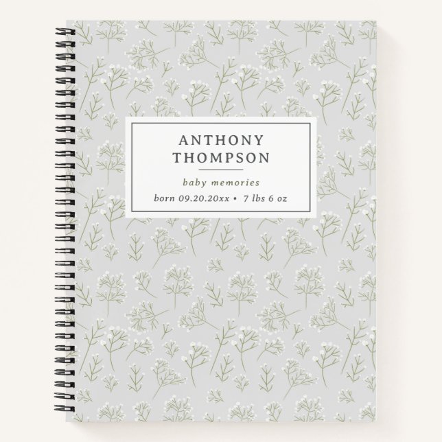 Cuaderno Aliento de Bebé Flores de Agua Blanca Gypsophila (Anverso)