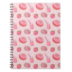 Cuaderno Alimentos lindos estéticos rosados Kawaii Patrón c