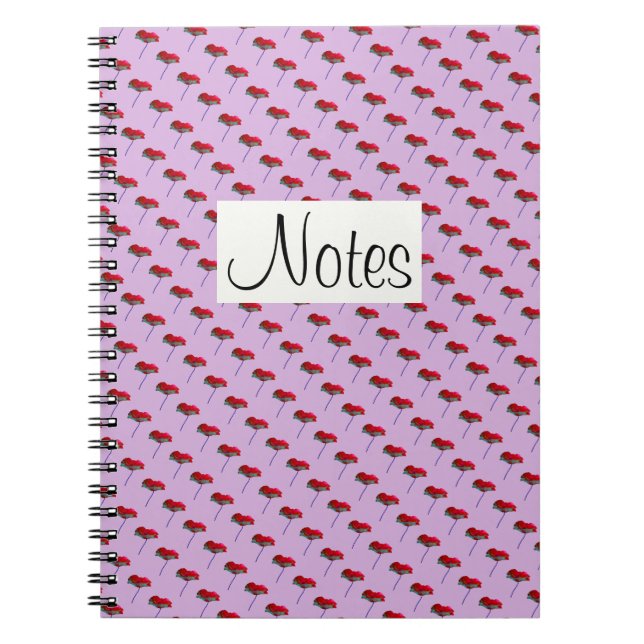 Cuaderno All-over poppy flower floral print red on pink (Frente)