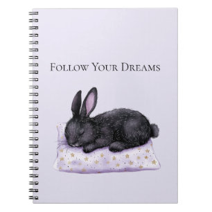 Cuaderno Almohada de estrellas doradas lavanda conejo negro