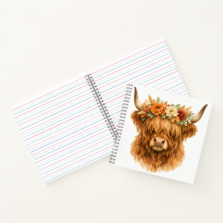 Cuaderno Almohada de Highland Cow con Corona Floral Boho |