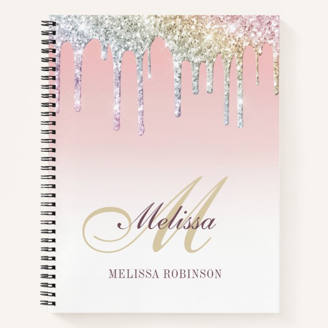 Cuaderno almohadilla de ratón monogramo colorido purpurina (Anverso)