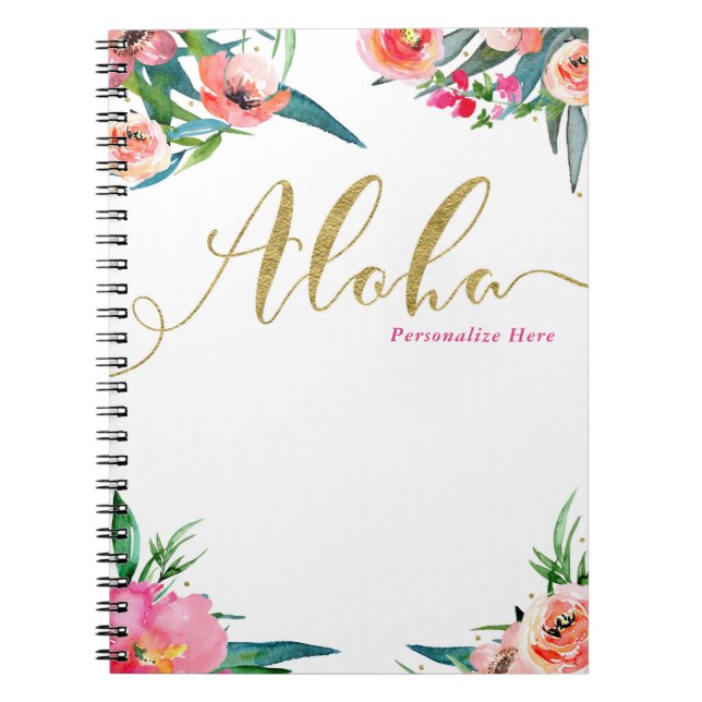 Cuaderno Aloha Floral Tropical de Verano Moderna Acuarela (Frente)