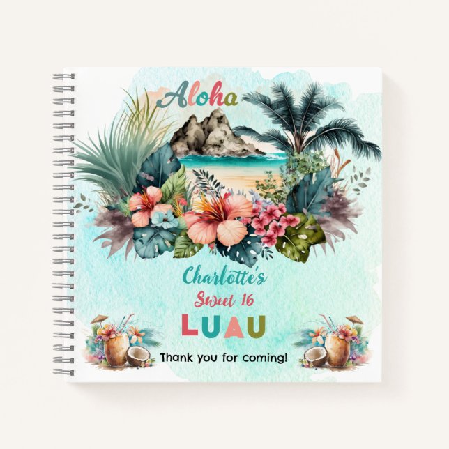 Cuaderno Aloha Luau Tropical Beach Sweet 16 Fiestas GuestBo (Anverso)