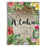 Aloha Madera Tropical Flores Hojas y Luces Verano