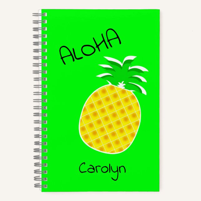 Cuaderno Aloha, piña linda, tu nombre, diseño simple (Anverso)