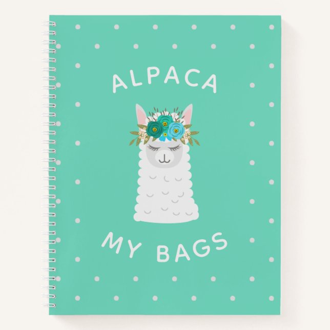 Cuaderno Alpaca cuta y a la moda | Turquesa (Anverso)