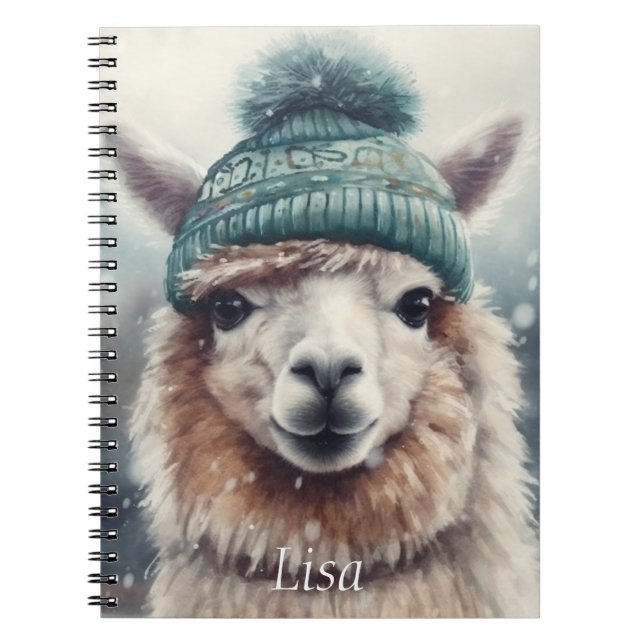 Cuaderno Alpaca dulce de invierno, personalizado (Frente)