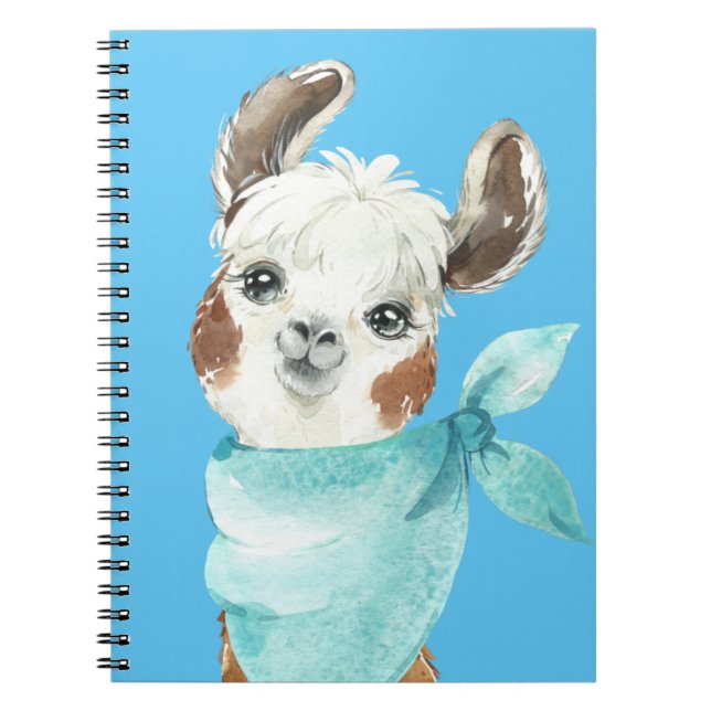 Cuaderno Alpaca en una Bandana Azul (Frente)