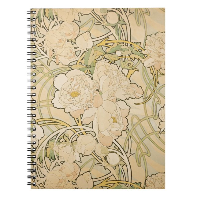 Cuaderno Alphonse Mucha Peonies Peony Rosas Fawn 1897 (Frente)