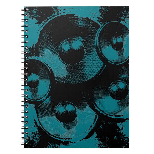 Cuaderno Altavoces de música verde y negro (Frente)