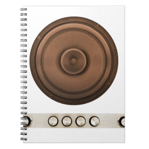 Cuaderno Altavoces retro: marrón, blanco aislado.