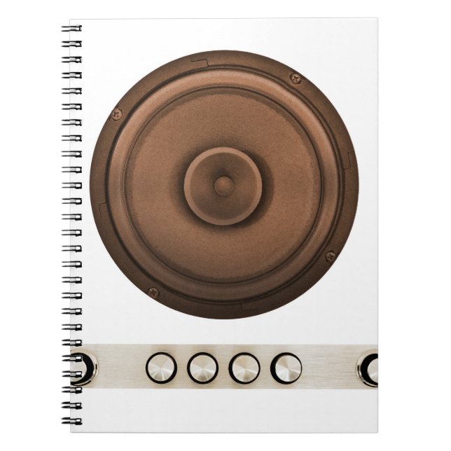 Cuaderno Altavoces retro: marrón, blanco aislado. (Frente)