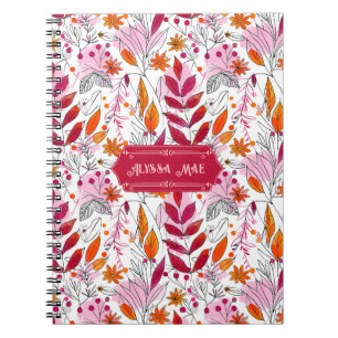 Cuaderno Alyssa Mae dibujó follaje rosa y Naranja