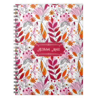 Cuaderno Alyssa Mae dibujó follaje rosa y Naranja