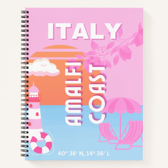 Cuaderno Amalfi Coast Travel Art, Viaje Preppy, Rosa (Anverso)