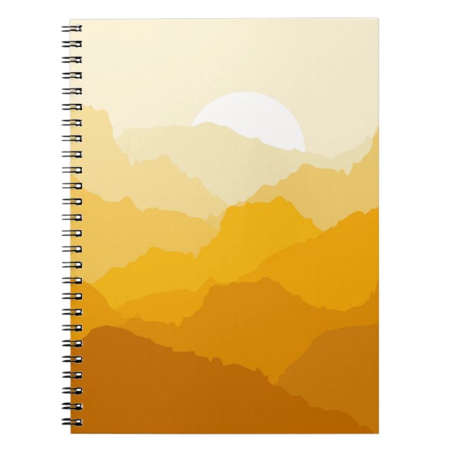 Cuaderno Amanecer de montaña amarillo y naranja (Frente)