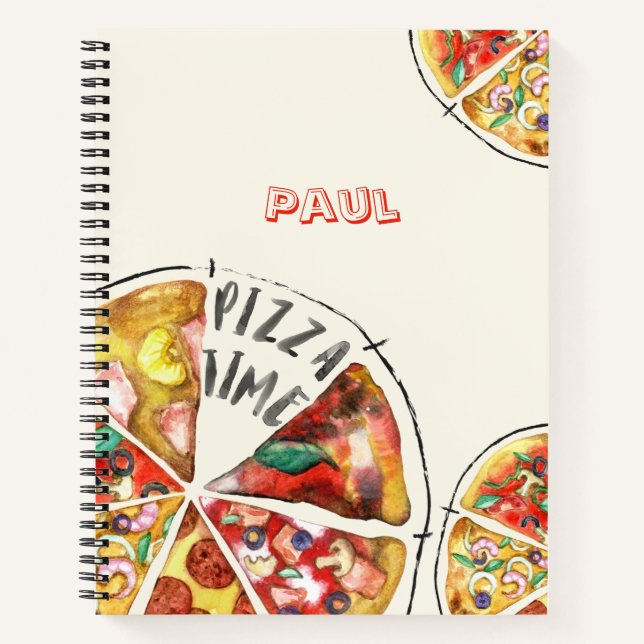 Cuaderno Amante de la pizza acuarela con nombre personaliza (Anverso)