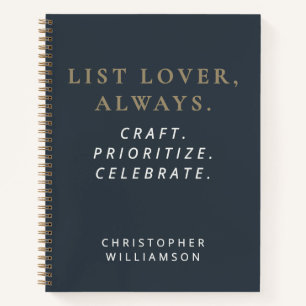Cuaderno Amante de lista personalizada divertida Navy oro m