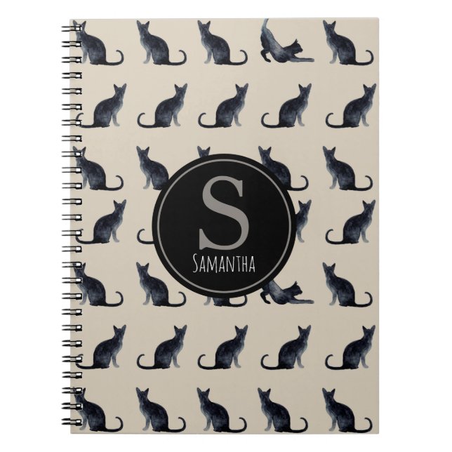 Cuaderno Amante del gato negro Taupe y acuarela (Frente)