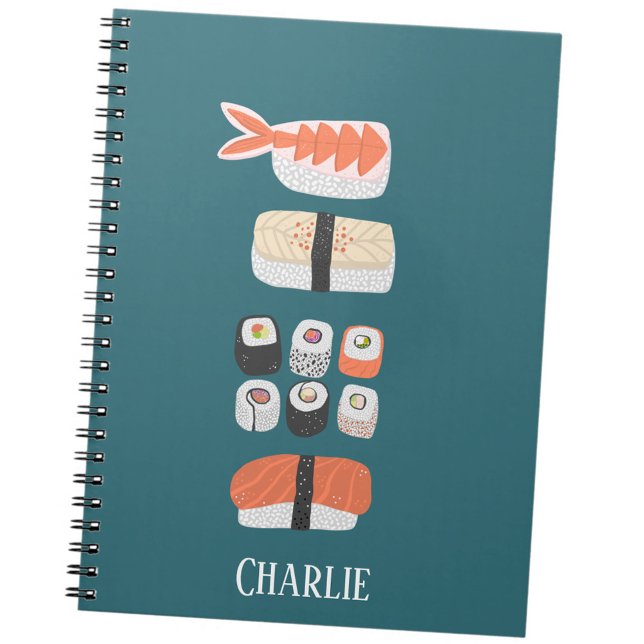 Cuaderno Amante del Sushi Japonés Personalizado (Fun Japanese sushi food art personalized custom name notebook)