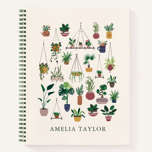 Cuaderno Amantes de Plantas Boho Verde Personalizado Nombre (Anverso)