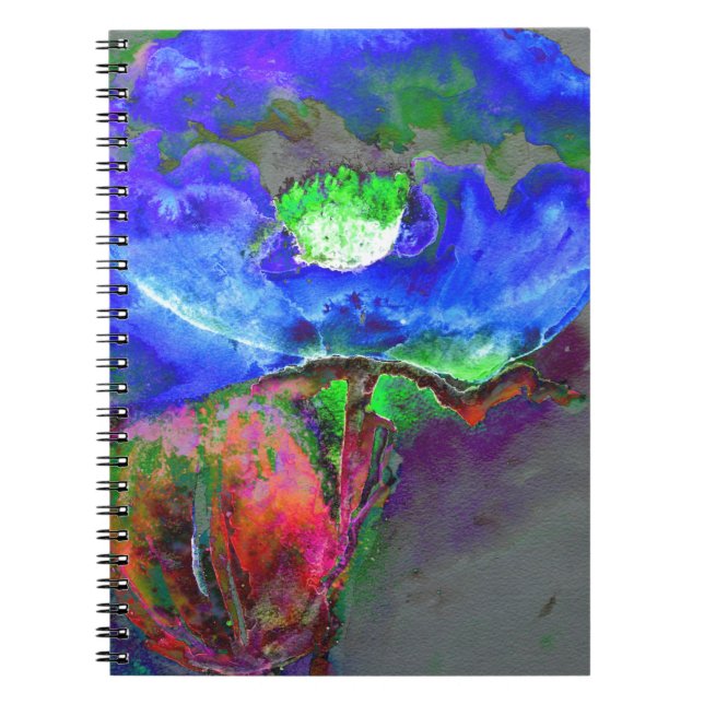 Cuaderno Amapola azul, flor abstracta azul (Frente)