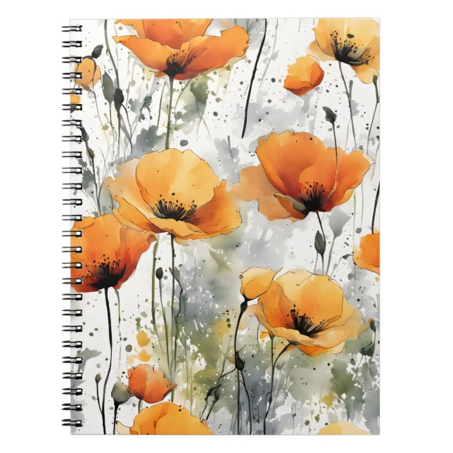 Cuaderno amapola de California - Flores de acuarela (Frente)