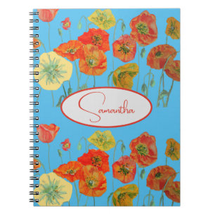 Cuaderno Amapola Naranja Roja Amapolas floral Azul Nombre d