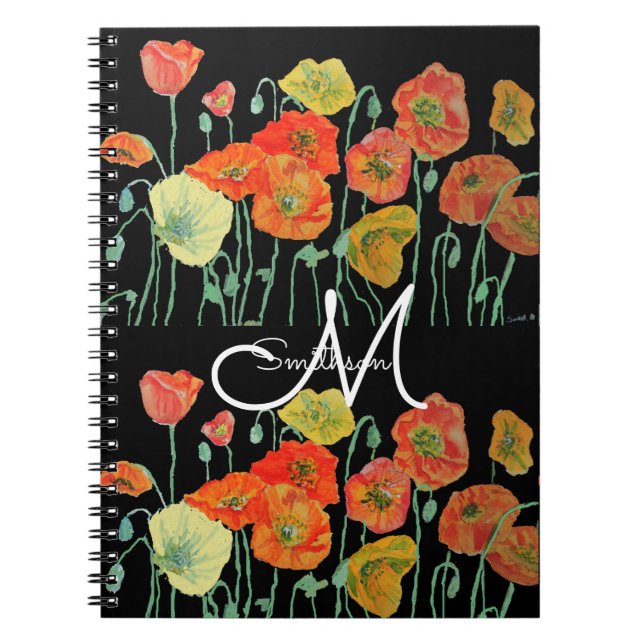 Cuaderno Amapola naranja roja Poppies floral Acuarela (Frente)