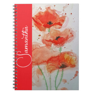 Cuaderno Amapola Roja Flor Nombre de Niñas Floral Acuarela