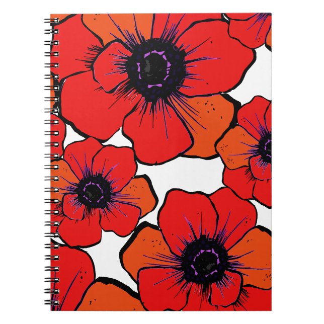Cuaderno Amapolas anaranjadas rojas intrépidas (Frente)