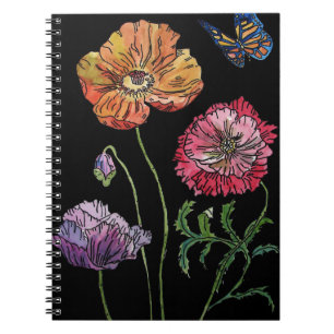 Cuaderno Amapolas Bonitas sobre Pintura de Acuarela Negra